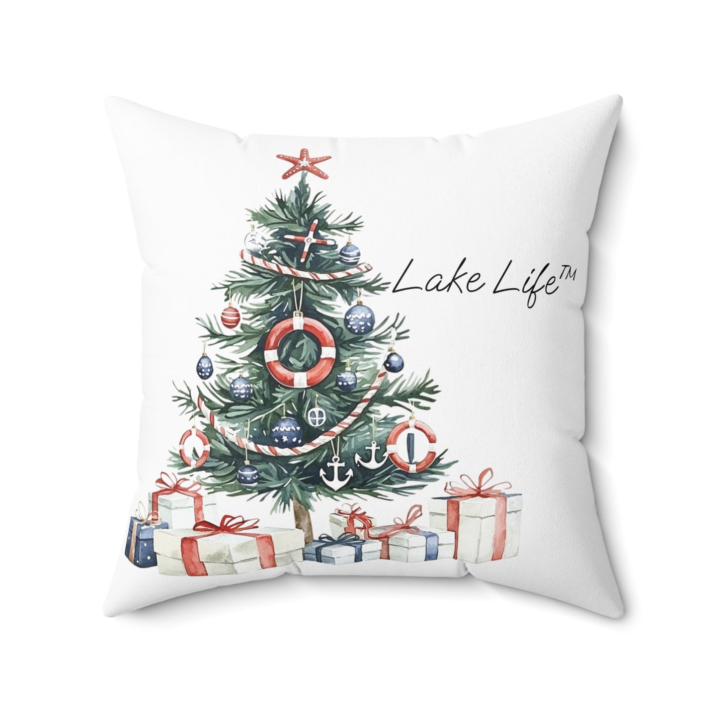 Nautical Christmas Tree Lake Life™ - Spun Polyester Square Pillow