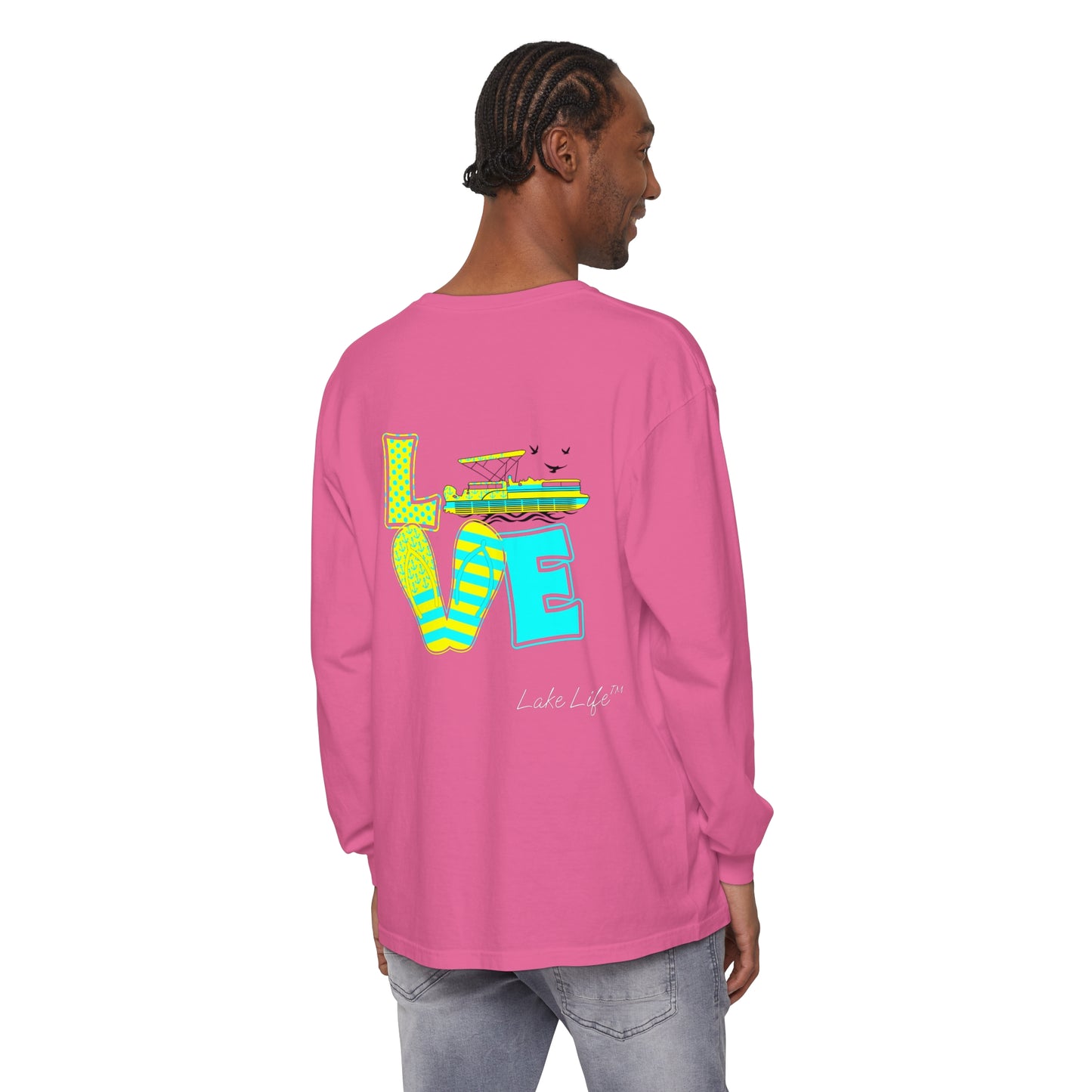 Lake Life™ Bright Flip Flop Love Unisex Garment-dyed Long Sleeve T-Shirt by Pontoon Girl®