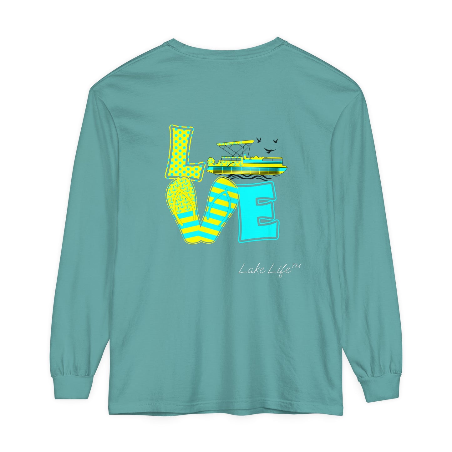 Lake Life™ Bright Flip Flop Love Unisex Garment-dyed Long Sleeve T-Shirt by Pontoon Girl®
