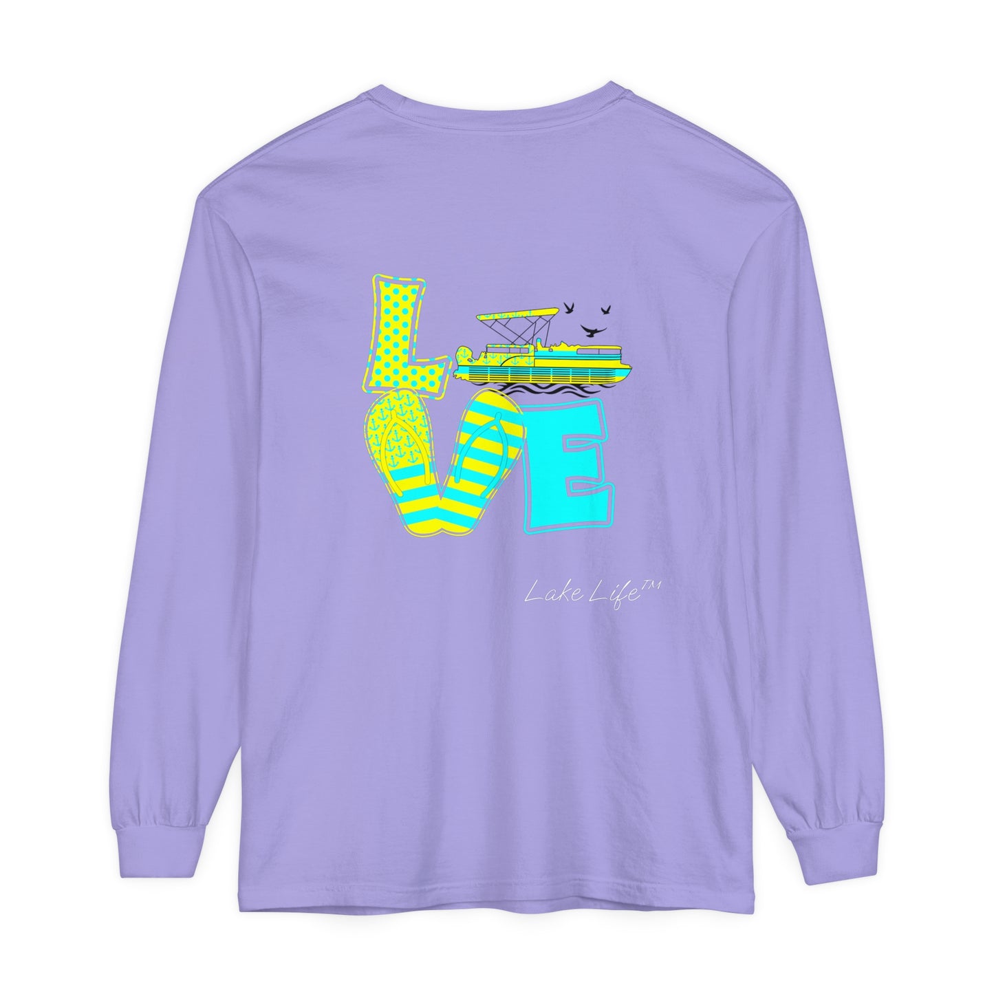 Lake Life™ Bright Flip Flop Love Unisex Garment-dyed Long Sleeve T-Shirt by Pontoon Girl®