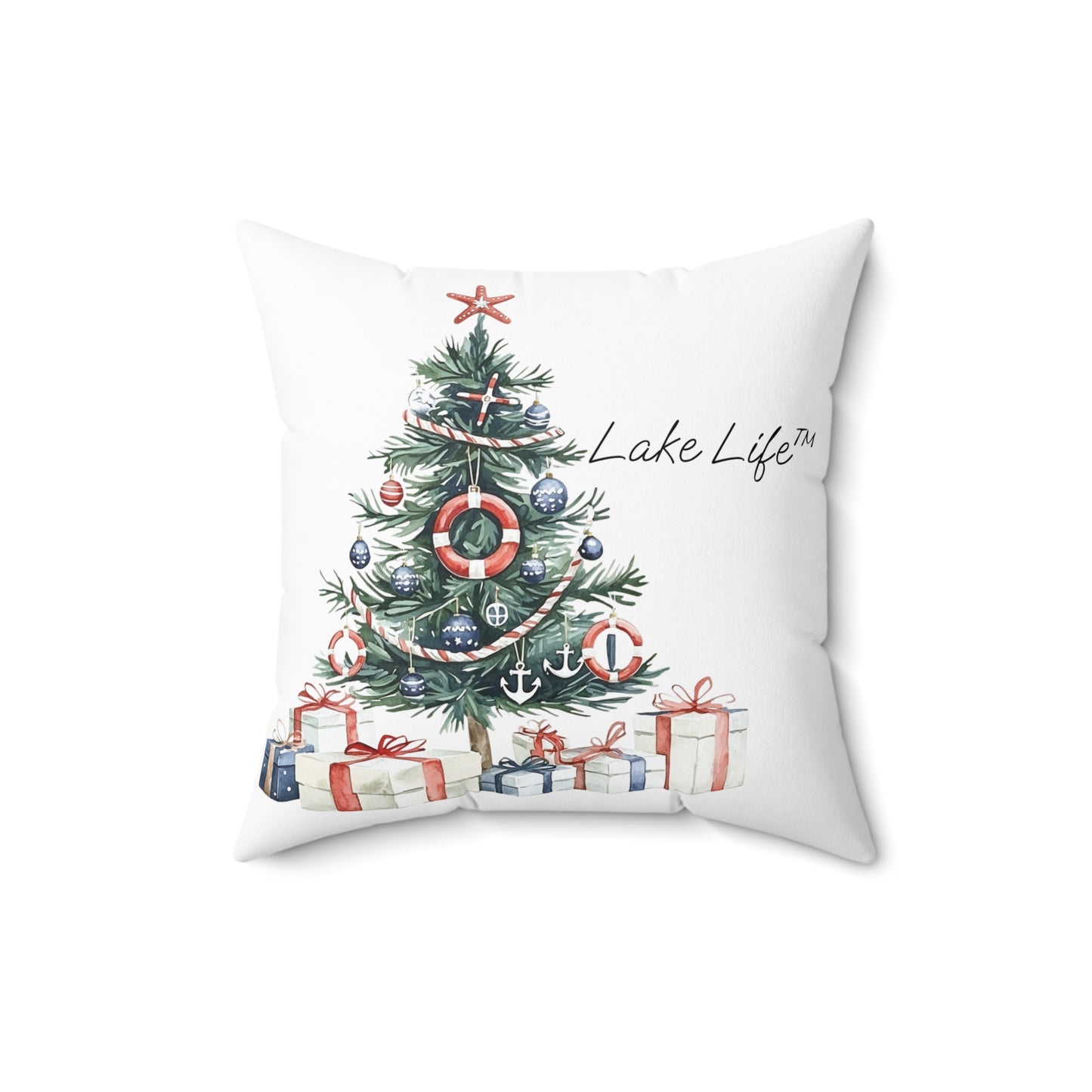 Nautical Christmas Tree Lake Life™ - Spun Polyester Square Pillow