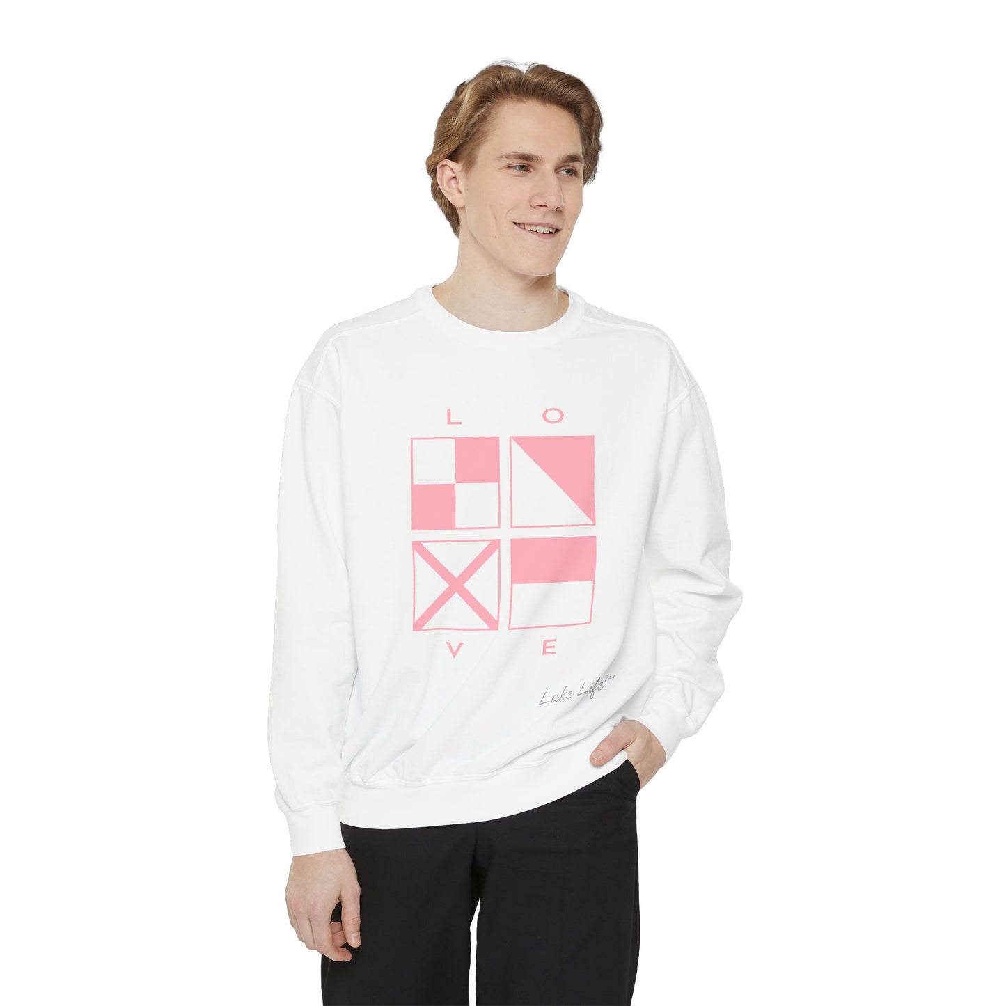 Nautical Love Code Flags Lake Life™ Crew Neck Sweatshirt by Pontoon Girl®