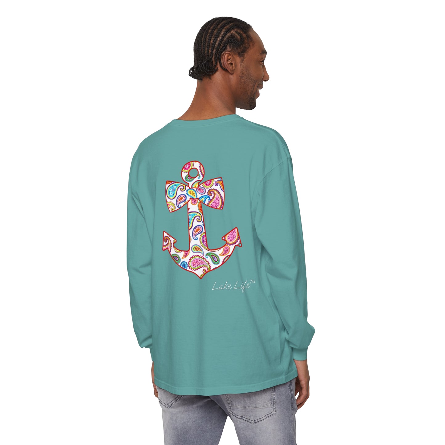 Lake Life™ Sweet Anchor Garment-dyed Long Sleeve T-Shirt by Pontoon Girl®