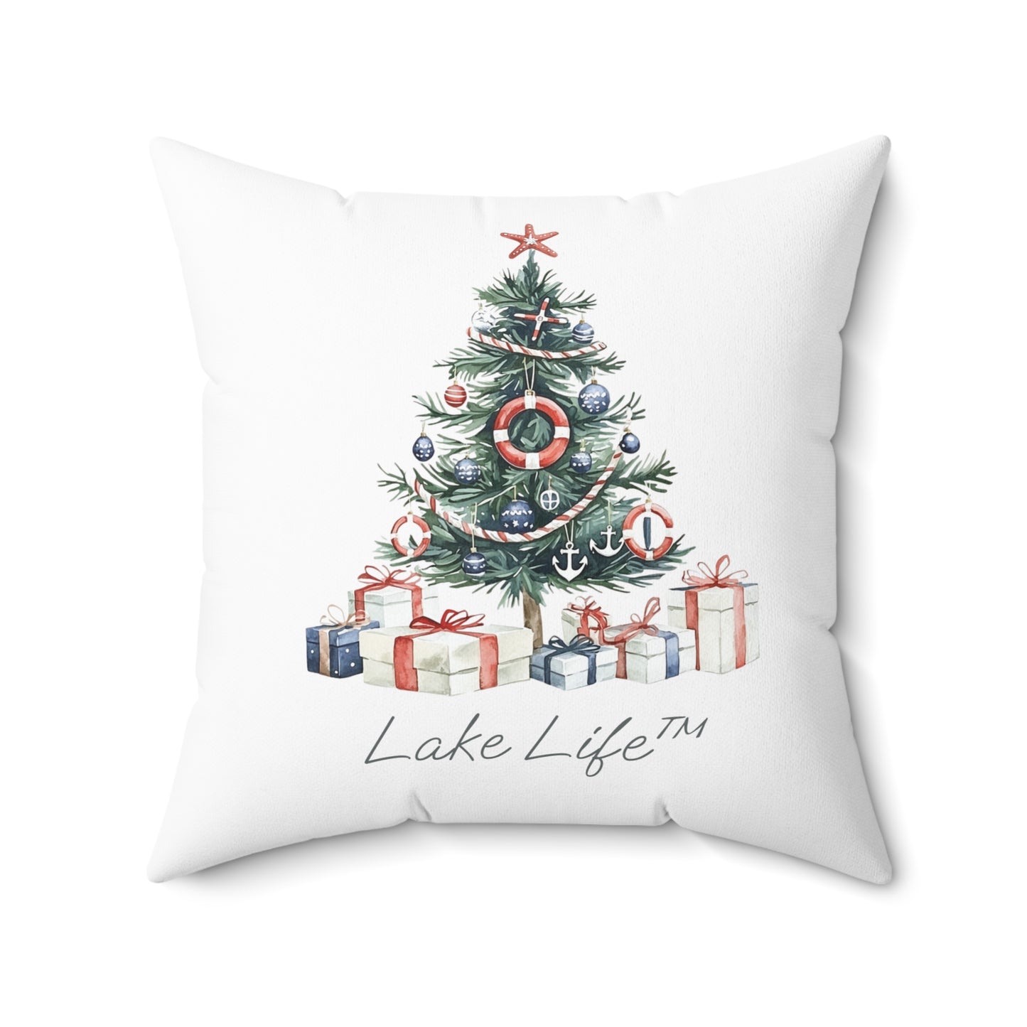 Nautical Christmas Tree Lake Life™ - Spun Polyester Square Pillow