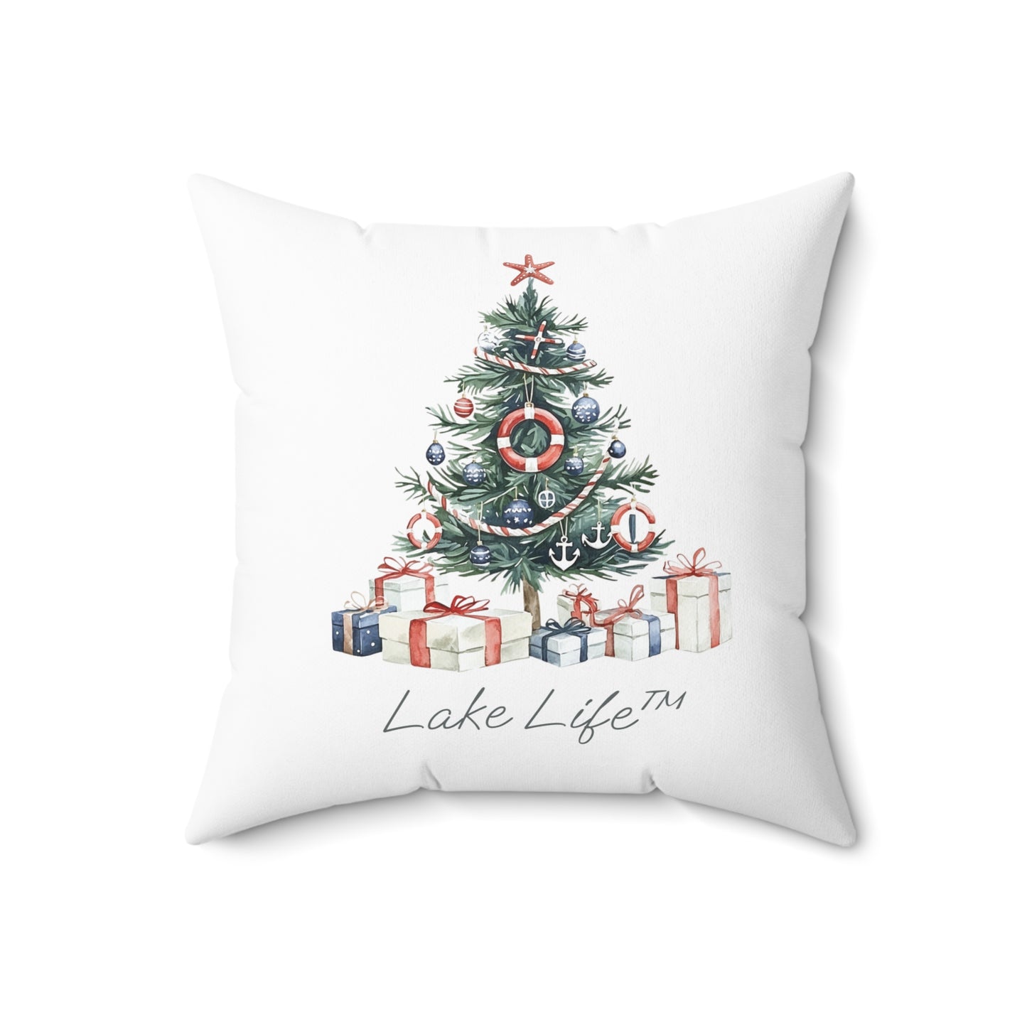 Nautical Christmas Tree Lake Life™ - Spun Polyester Square Pillow