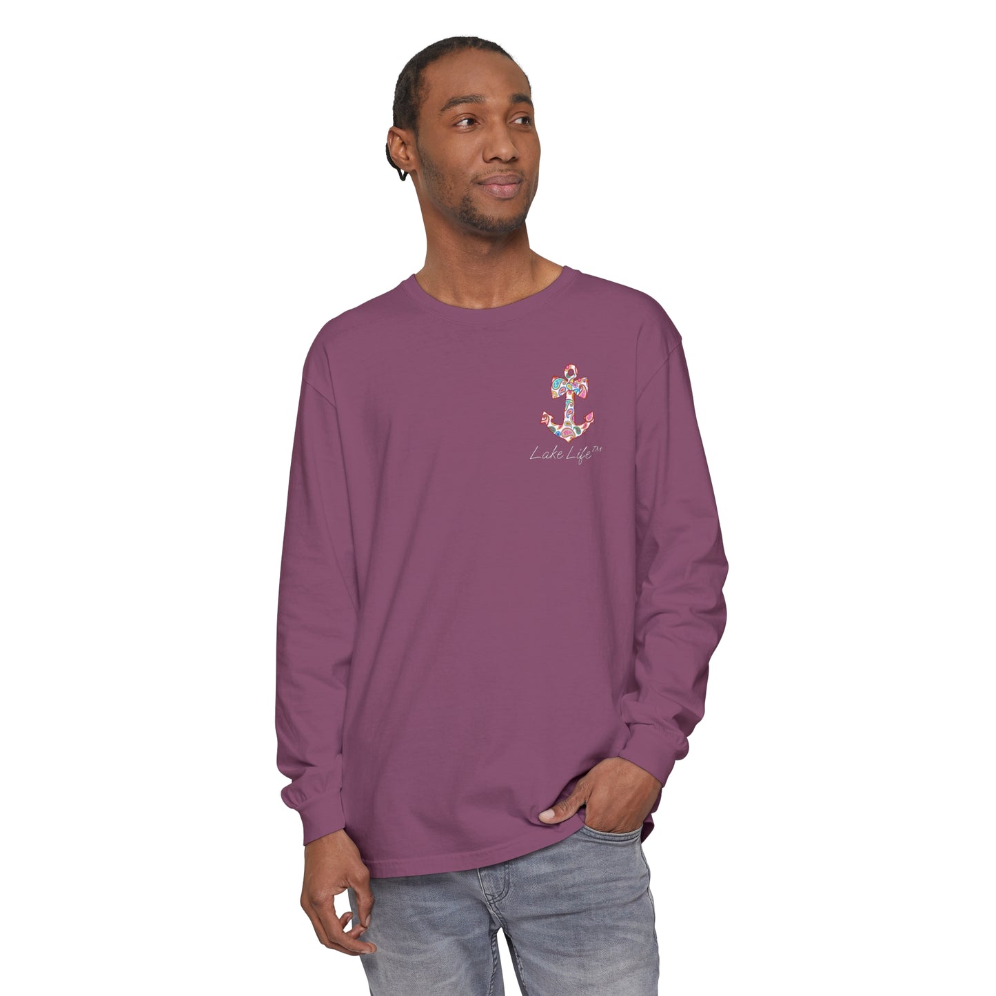 Lake Life™ Sweet Anchor Garment-dyed Long Sleeve T-Shirt by Pontoon Girl®
