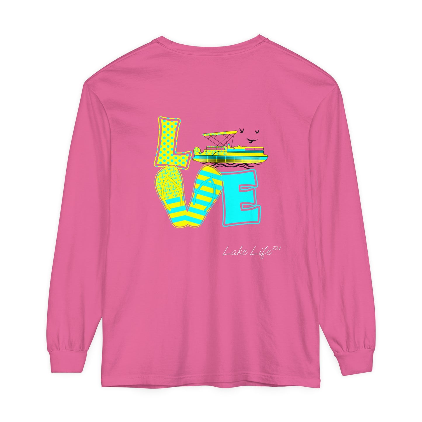 Lake Life™ Bright Flip Flop Love Unisex Garment-dyed Long Sleeve T-Shirt by Pontoon Girl®