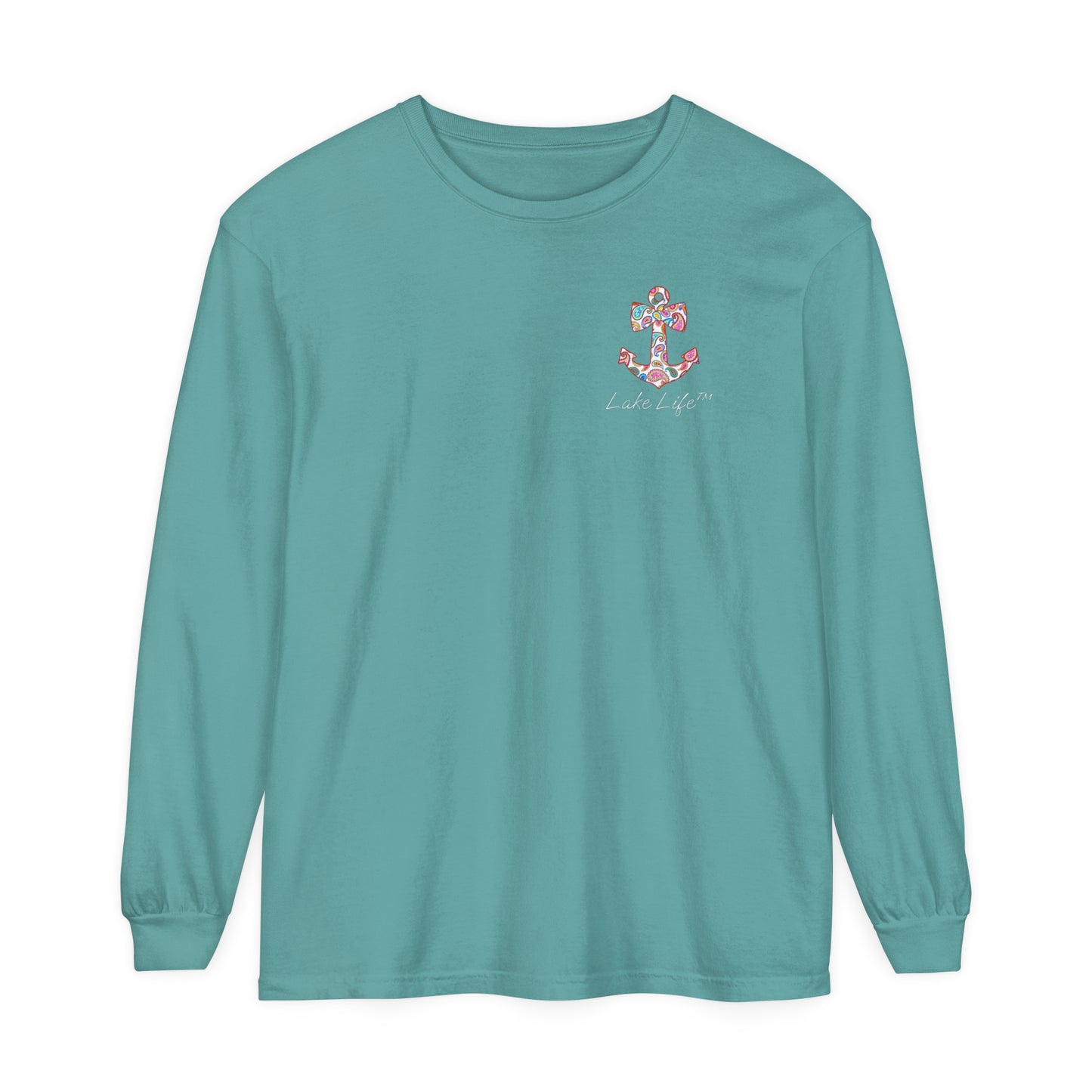 Lake Life™ Sweet Anchor Garment-dyed Long Sleeve T-Shirt by Pontoon Girl®