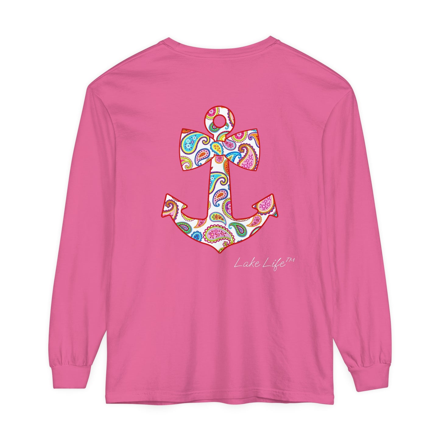Lake Life™ Sweet Anchor Garment-dyed Long Sleeve T-Shirt by Pontoon Girl®