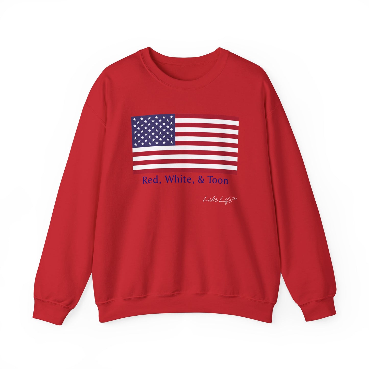 Red White and Toon™ Classic American Flag Lake Life™ - Heavy Blend™ Crewneck Sweatshirt by Pontoon Girl®