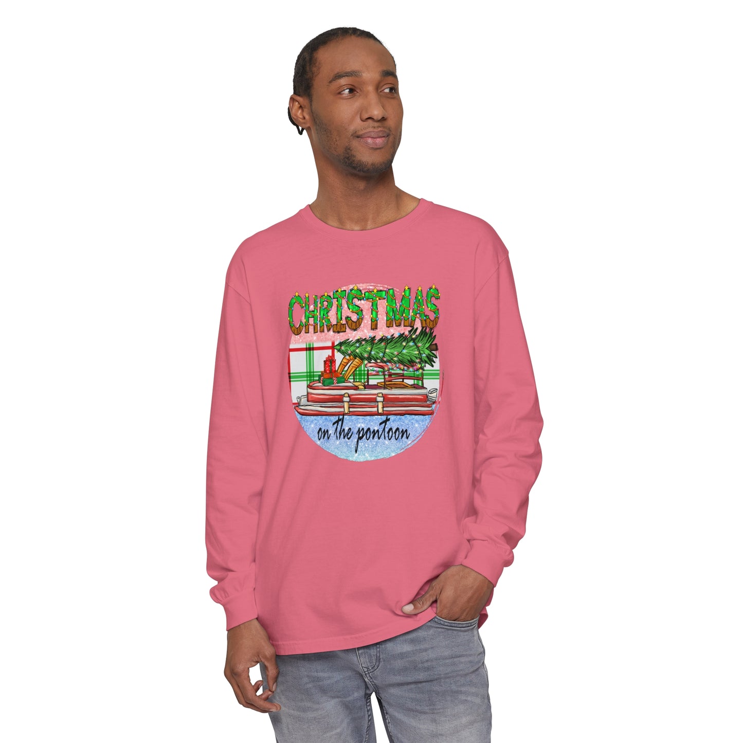 Christmas on the Pontoon - Unisex Garment-dyed Long Sleeve T-Shirt by Pontoon Girl®