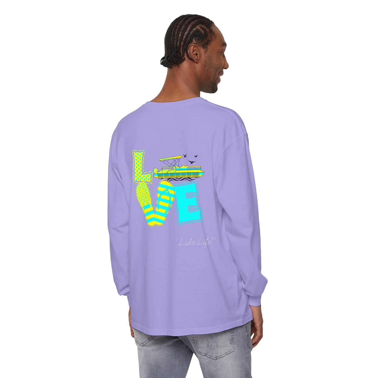 Lake Life™ Bright Flip Flop Love Unisex Garment-dyed Long Sleeve T-Shirt by Pontoon Girl®
