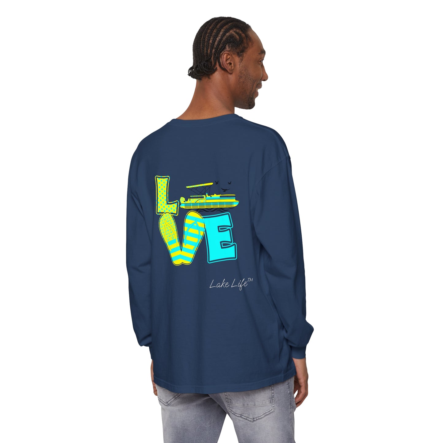 Lake Life™ Bright Flip Flop Love Unisex Garment-dyed Long Sleeve T-Shirt by Pontoon Girl®