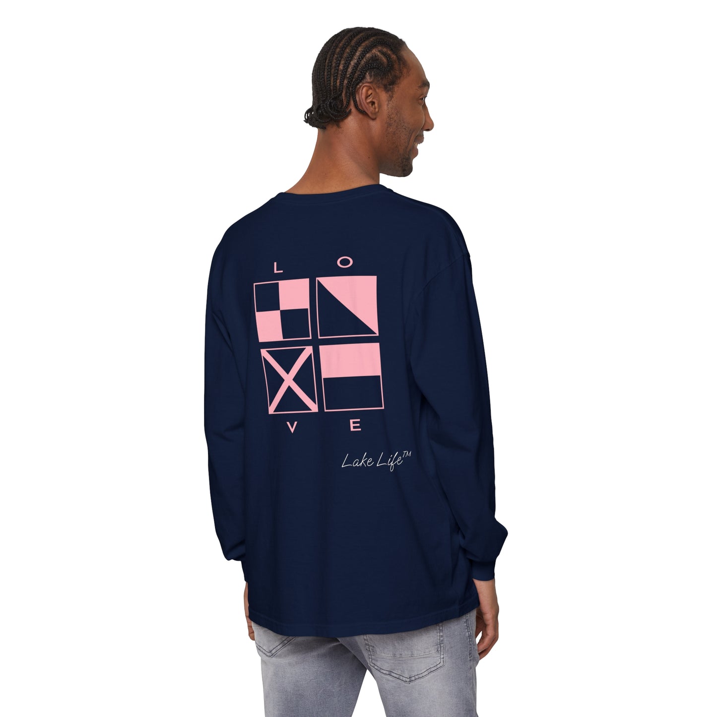 Lake Life™ Nautical LOVE Code Flags Garment-dyed Long Sleeve T-Shirt by Pontoon Girl®