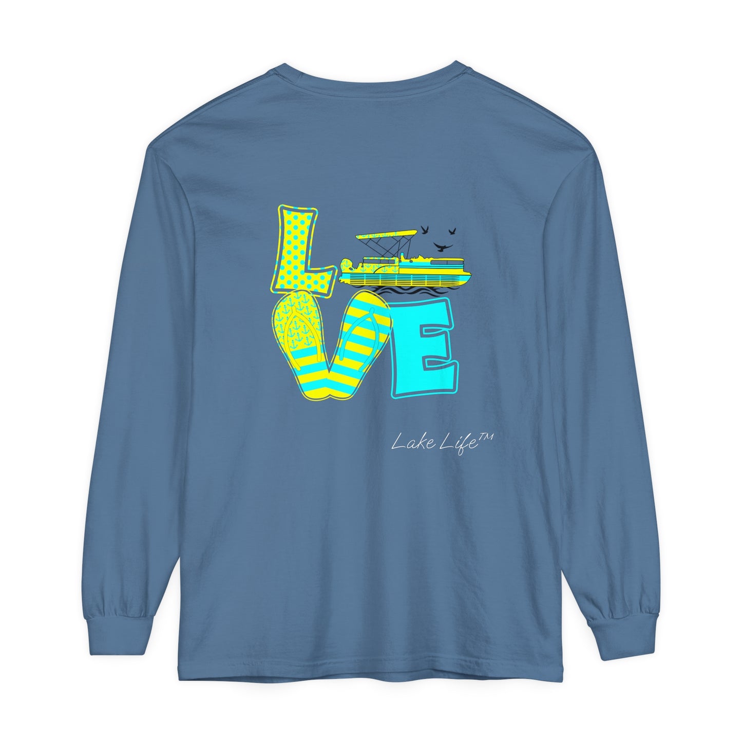 Lake Life™ Bright Flip Flop Love Unisex Garment-dyed Long Sleeve T-Shirt by Pontoon Girl®