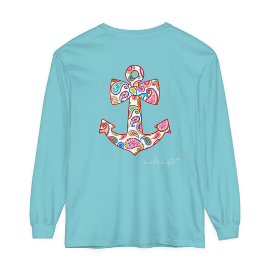 Lake Life™ Sweet Anchor Garment-dyed Long Sleeve T-Shirt by Pontoon Girl®