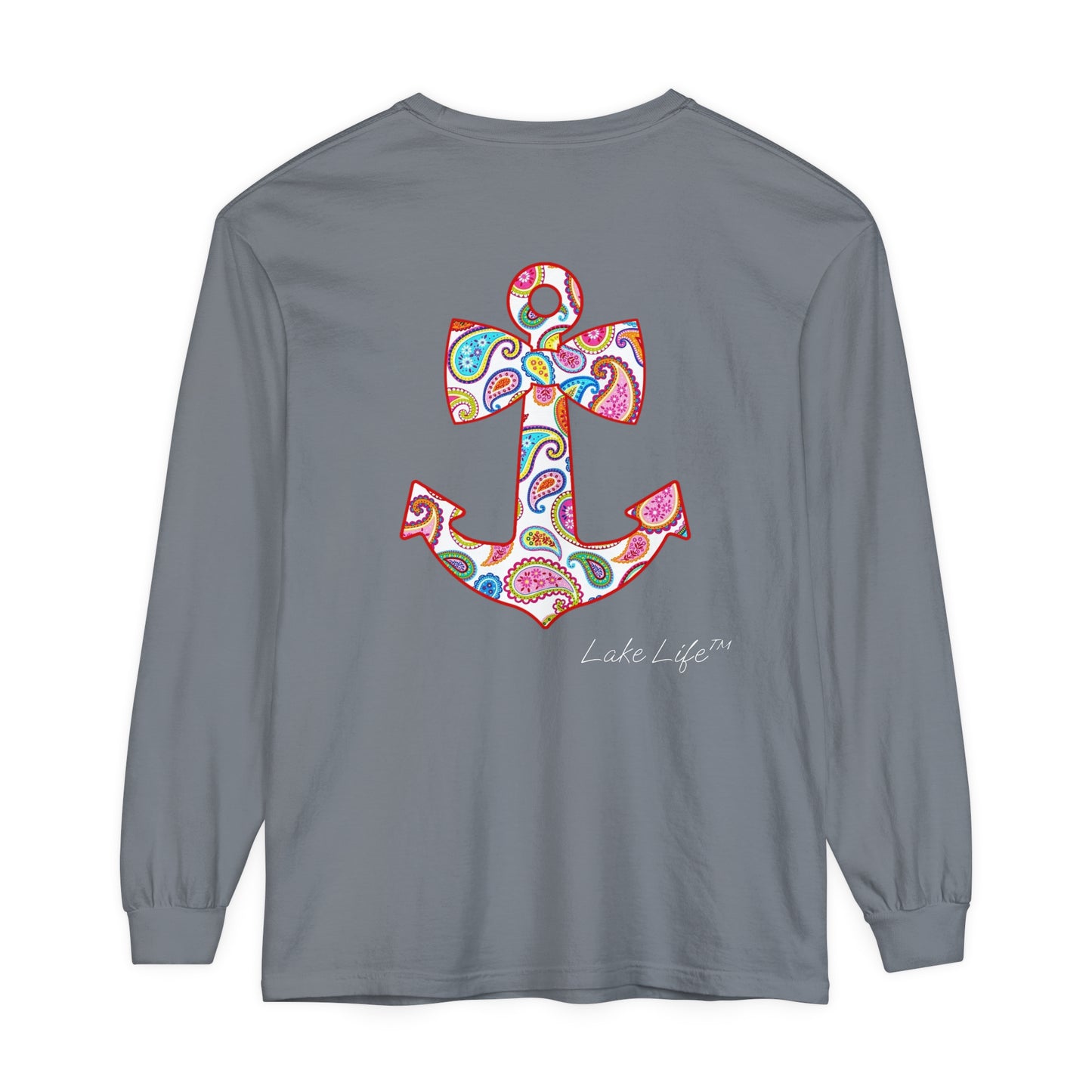 Lake Life™ Sweet Anchor Garment-dyed Long Sleeve T-Shirt by Pontoon Girl®