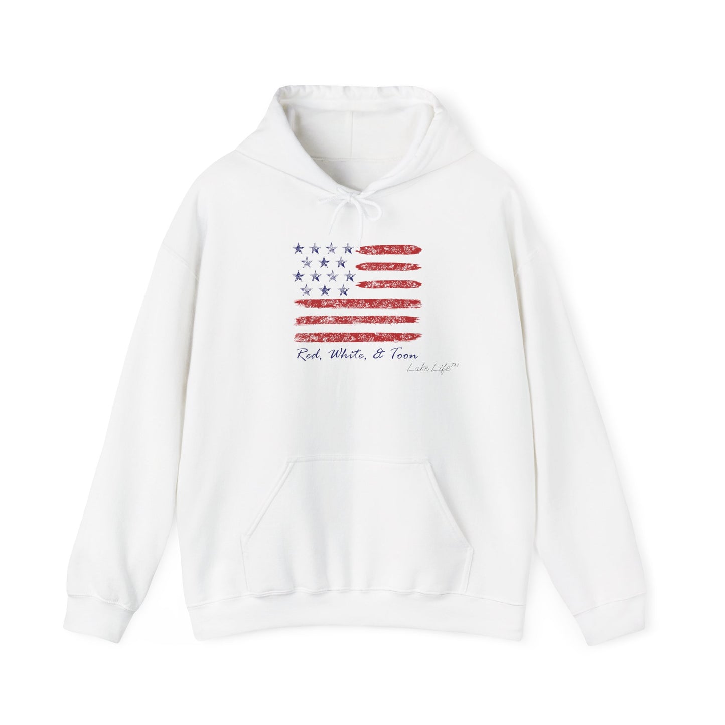 Red White and Toon™ Contemporary American Flag Lake Life™ Hooded Sweatshirt by Pontoon Girl®