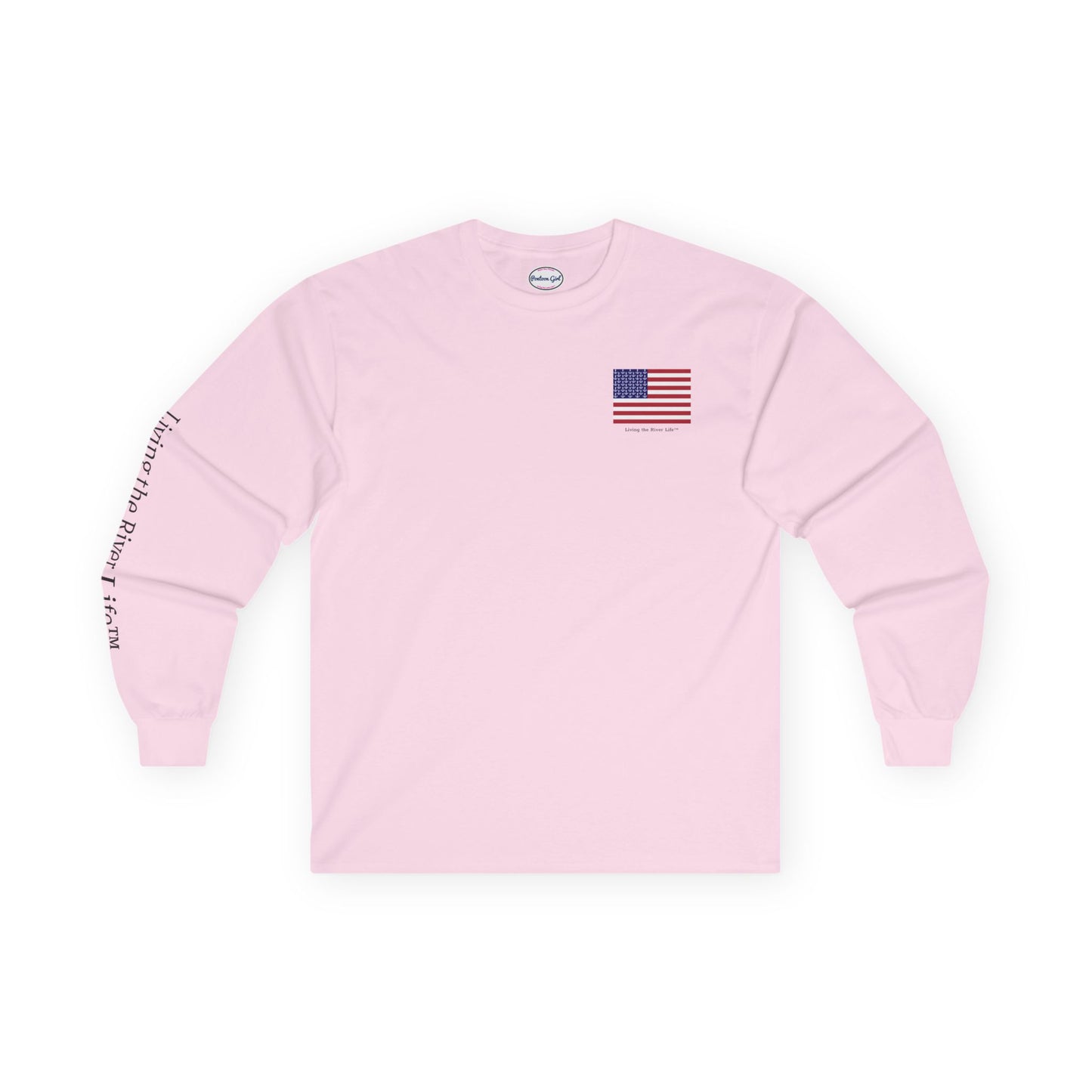 Anchors and Stripes Living the River Life™ - Customizable - Long Sleeve Tee by Pontoon Girl® in Light Colors