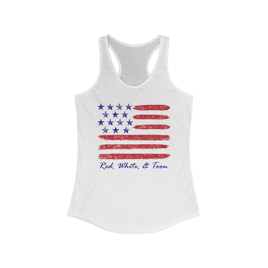 Pontoon Girl - Red White and Toon - Contemporary Flag Racerback Tank Top