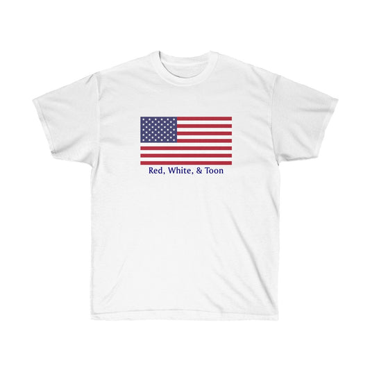 Pontoon Girl - Red White and Toon - Classic American Flag - TWO SIDED T shirt