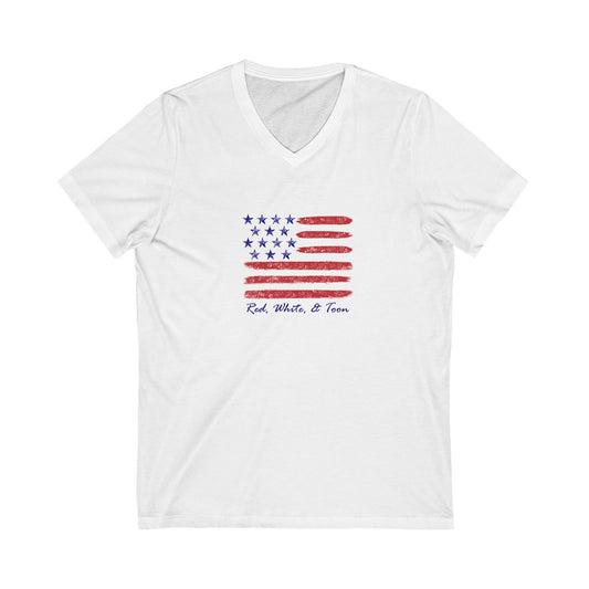Pontoon Girl - Red White and Toon - Contemporary Flag V Neck T Shirt