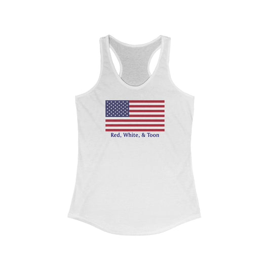 Pontoon Girl - Classic Flag - Red White and Toon Racerback Tank - TWO SIDED