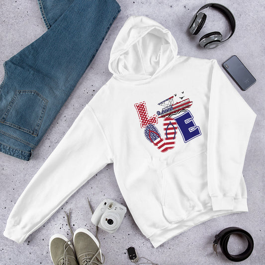 Love Flip Flopy American Flag Design Unisex Hoodie - Red White and Toon by Ponton Girl®