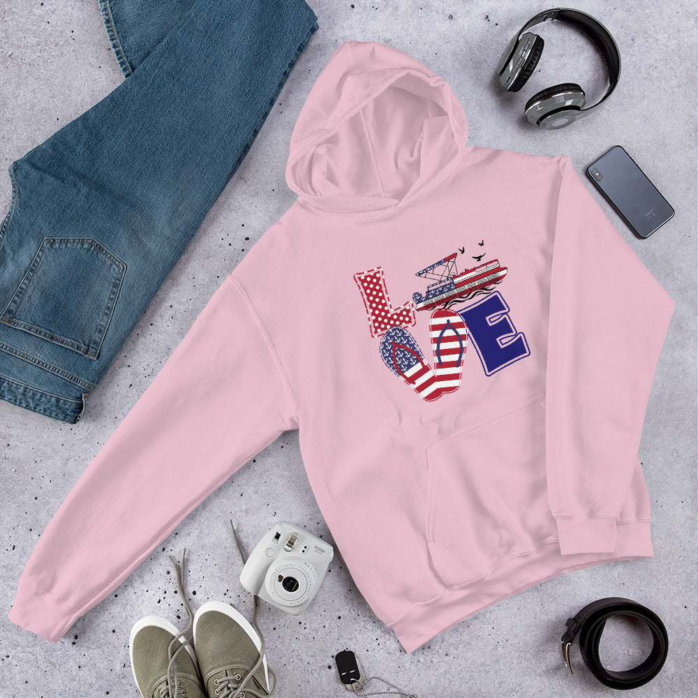 Love Flip Flopy American Flag Design Unisex Hoodie - Red White and Toon by Ponton Girl®