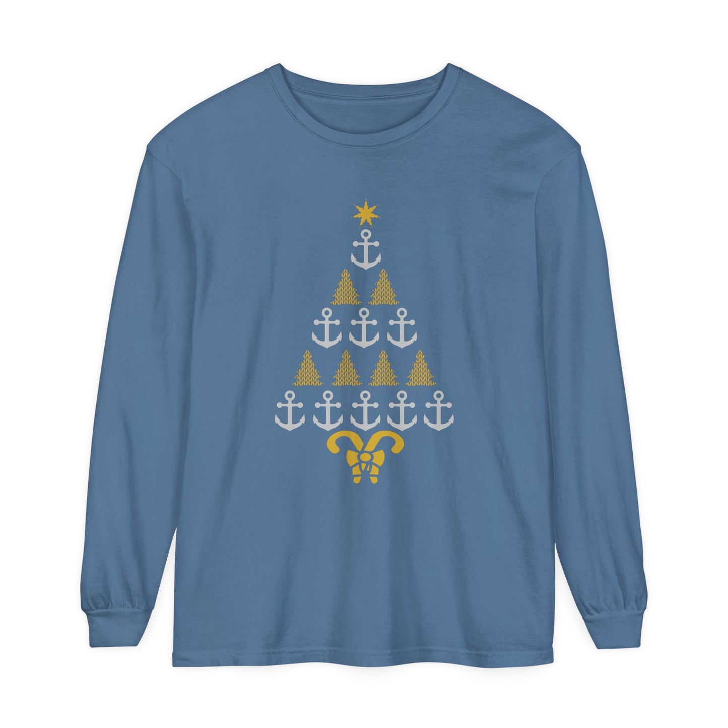 Anchor Christmas Tree Shirt - Unisex Garment-dyed Long Sleeve T-Shirt by Pontoon Girl®