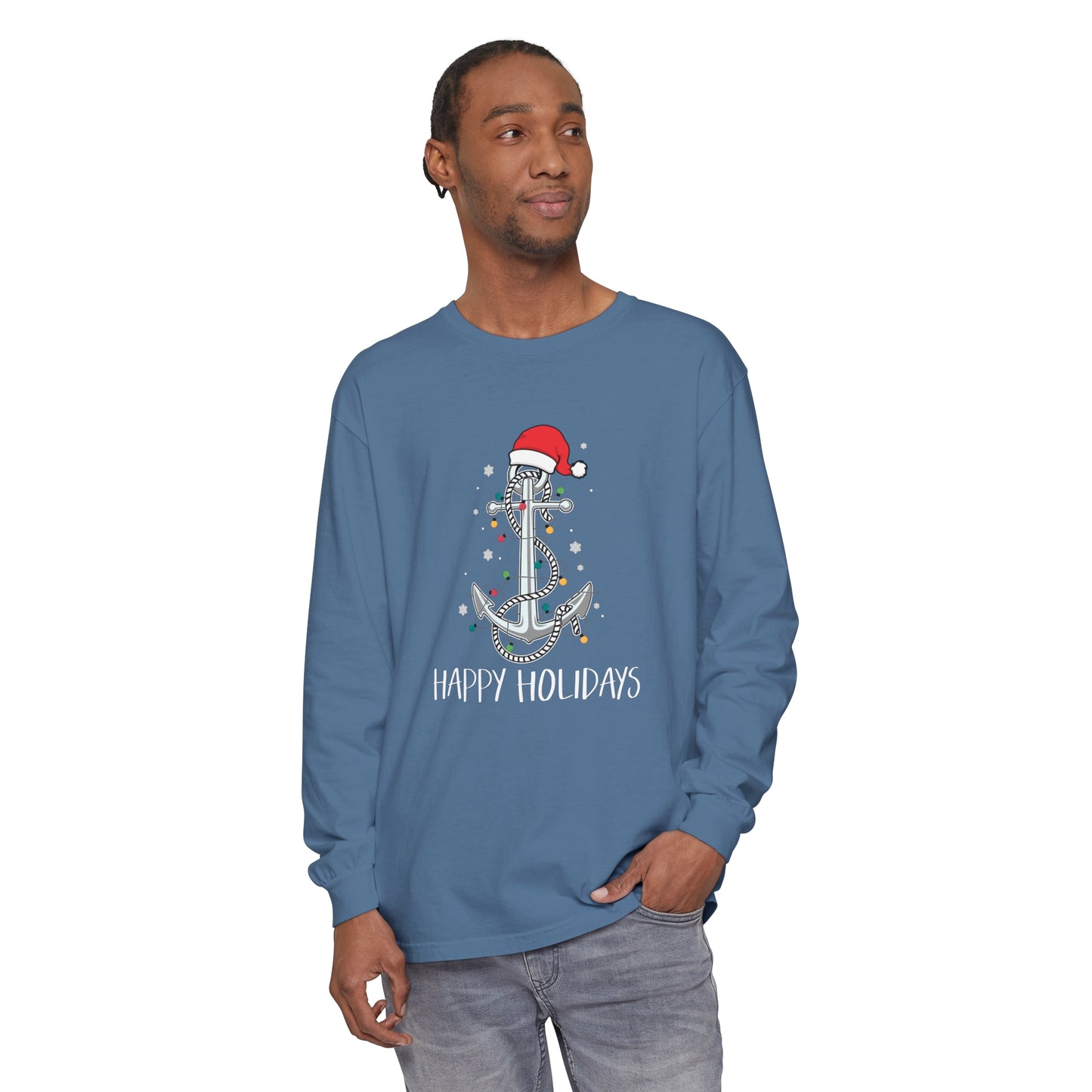 Holiday Anchor Shirt - Unisex Garment-dyed Long Sleeve T-Shirt by Pontoon Girl®