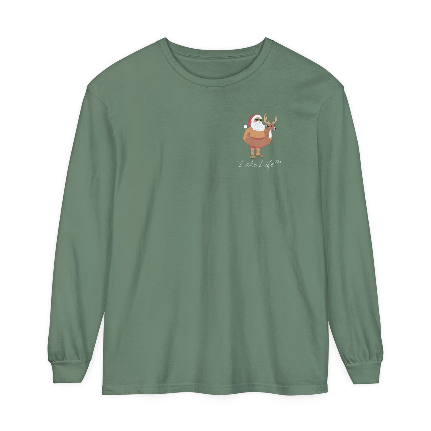 Lake Life™ Santa Deer Tube Unisex Garment-dyed Long Sleeve T-Shirt by Pontoon Girl®