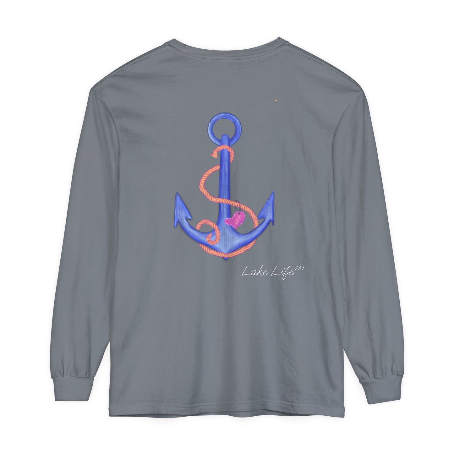 Lake Life™ Heart Anchor Garment-dyed Long Sleeve T-Shirt by Pontoon Girl®