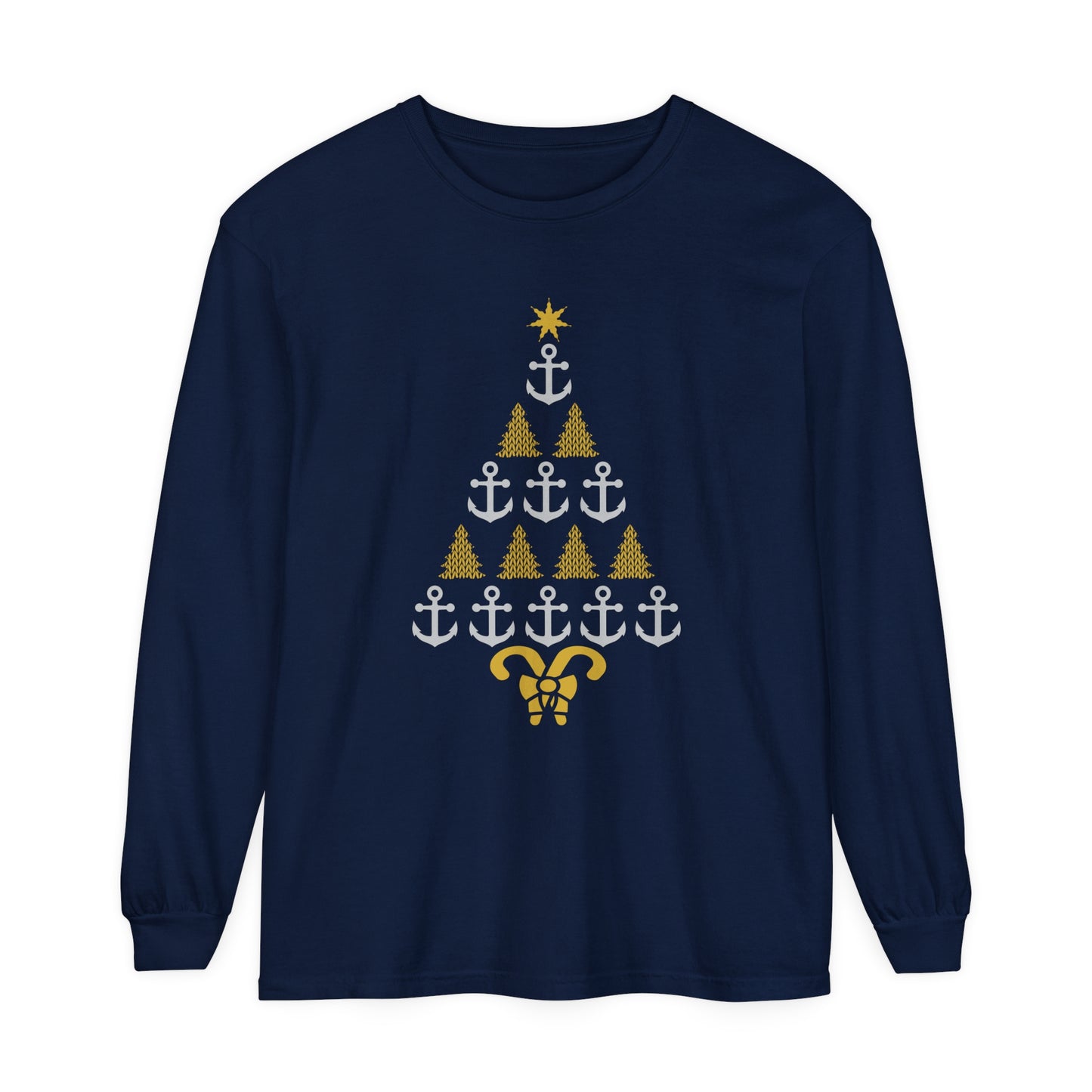 Anchor Christmas Tree Shirt - Unisex Garment-dyed Long Sleeve T-Shirt by Pontoon Girl®