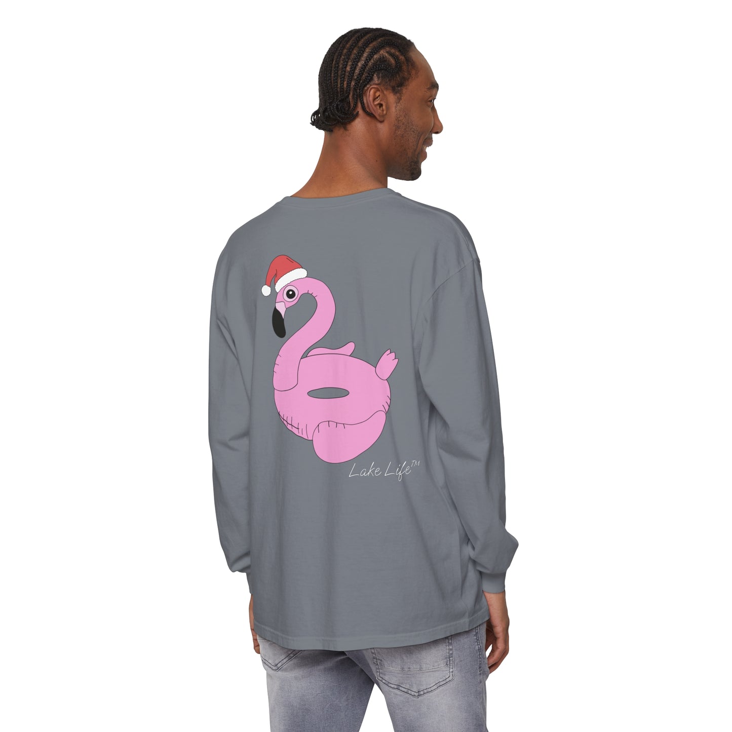 Lake Life™ Flamingo Tube Unisex Garment-dyed Long Sleeve T-Shirt by Pontoon Girl®