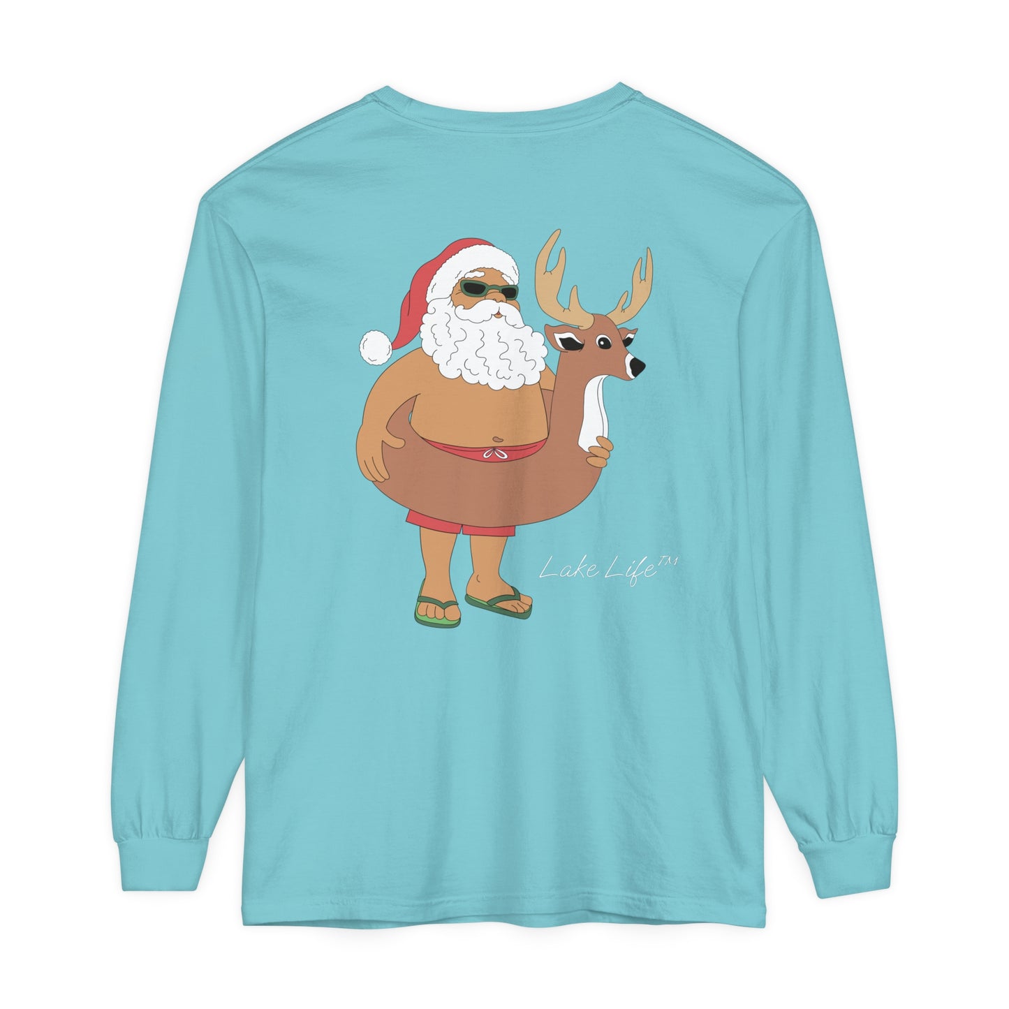 Lake Life™ Santa Deer Tube Unisex Garment-dyed Long Sleeve T-Shirt by Pontoon Girl®