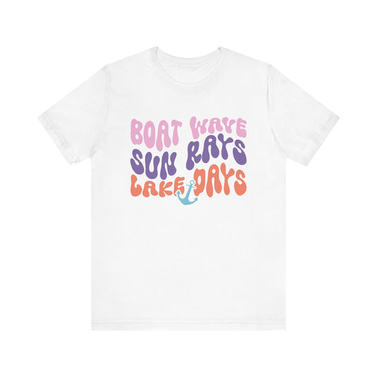 Boat Waves Sun Rays Lake Days Unisex Jersey Short Sleeve Tee by Pontoon Girl®