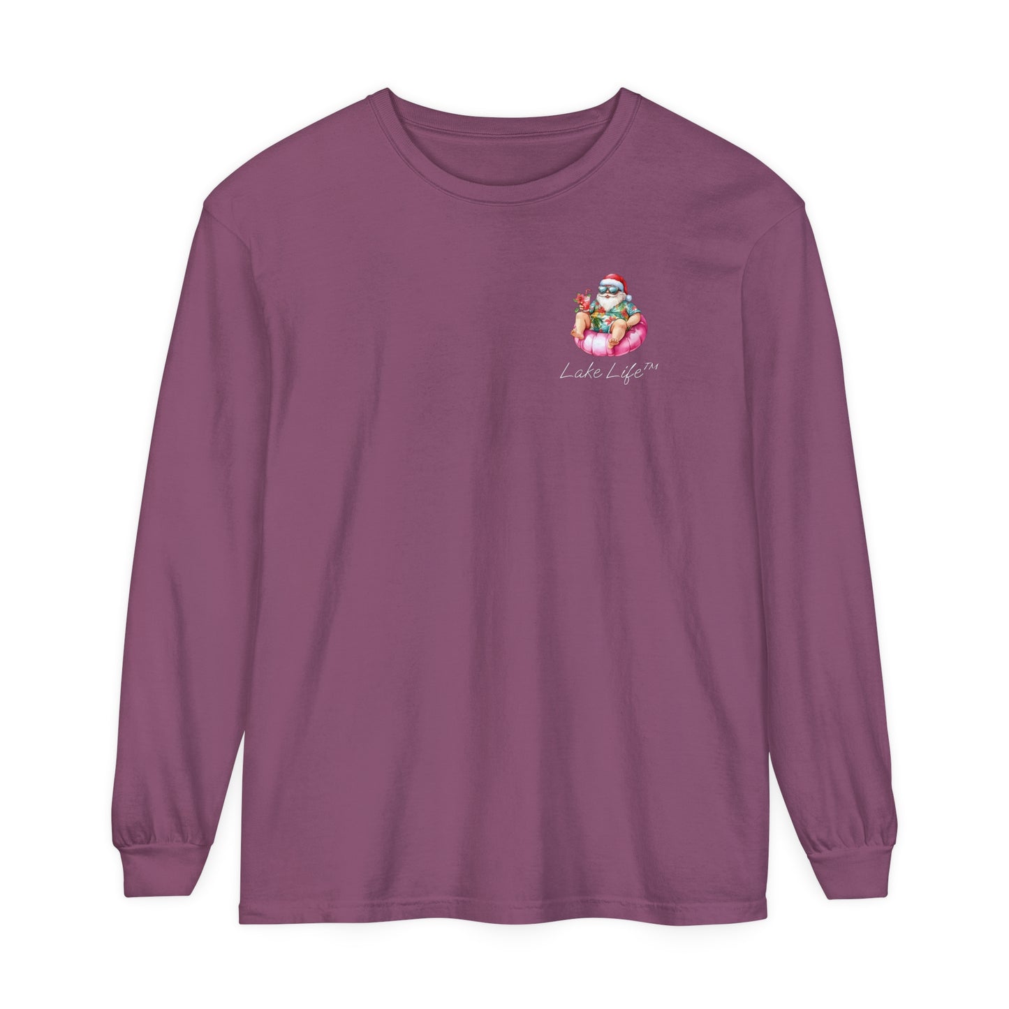 Lake Life™ Tubing Santa Garment-dyed Long Sleeve T-Shirt by Pontoon Girl®