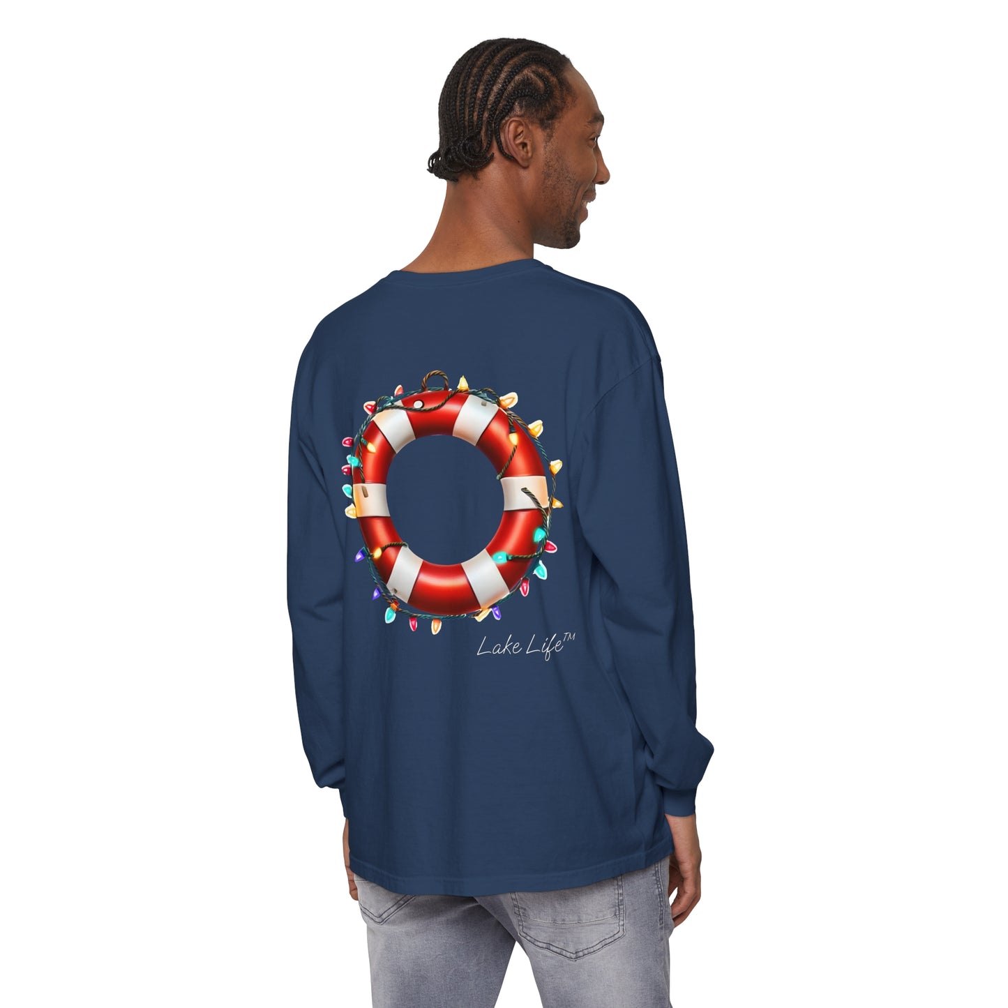 Lake Life™ Holiday Lights Life Ring Unisex Garment-dyed Long Sleeve T-Shirt by Pontoon Girl®