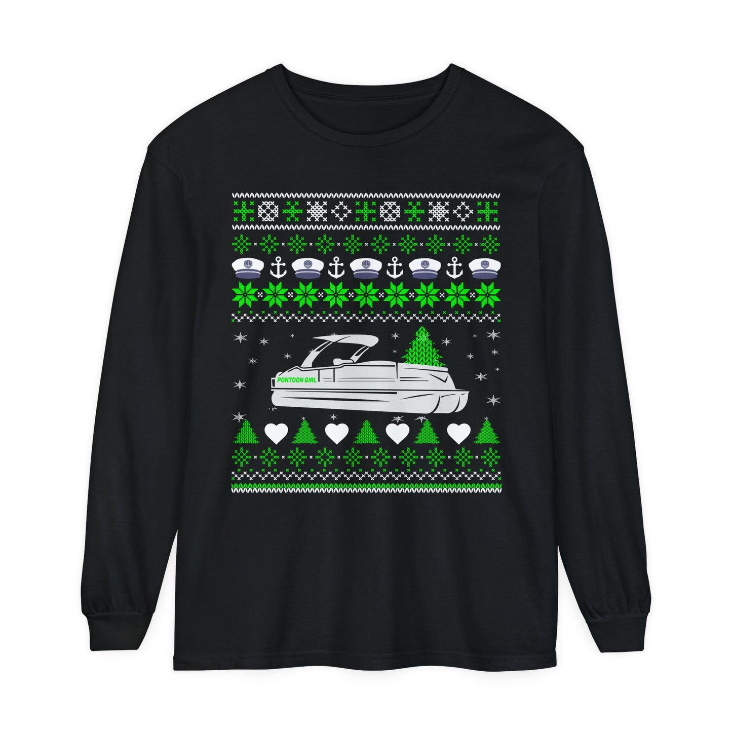 Ugly Pontoon Christmas Shirt - Unisex Garment-dyed Long Sleeve T-Shirt by Pontoon Girl®