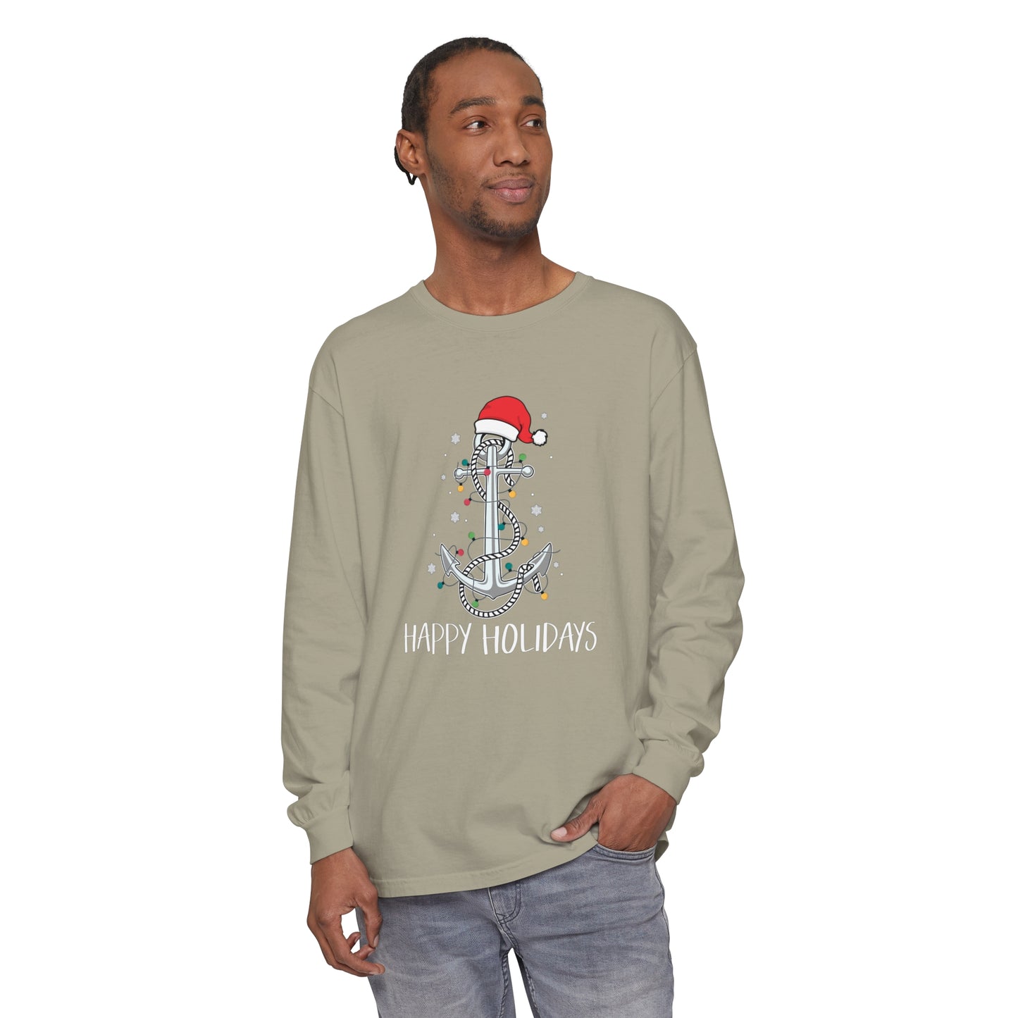 Holiday Anchor Shirt - Unisex Garment-dyed Long Sleeve T-Shirt by Pontoon Girl®