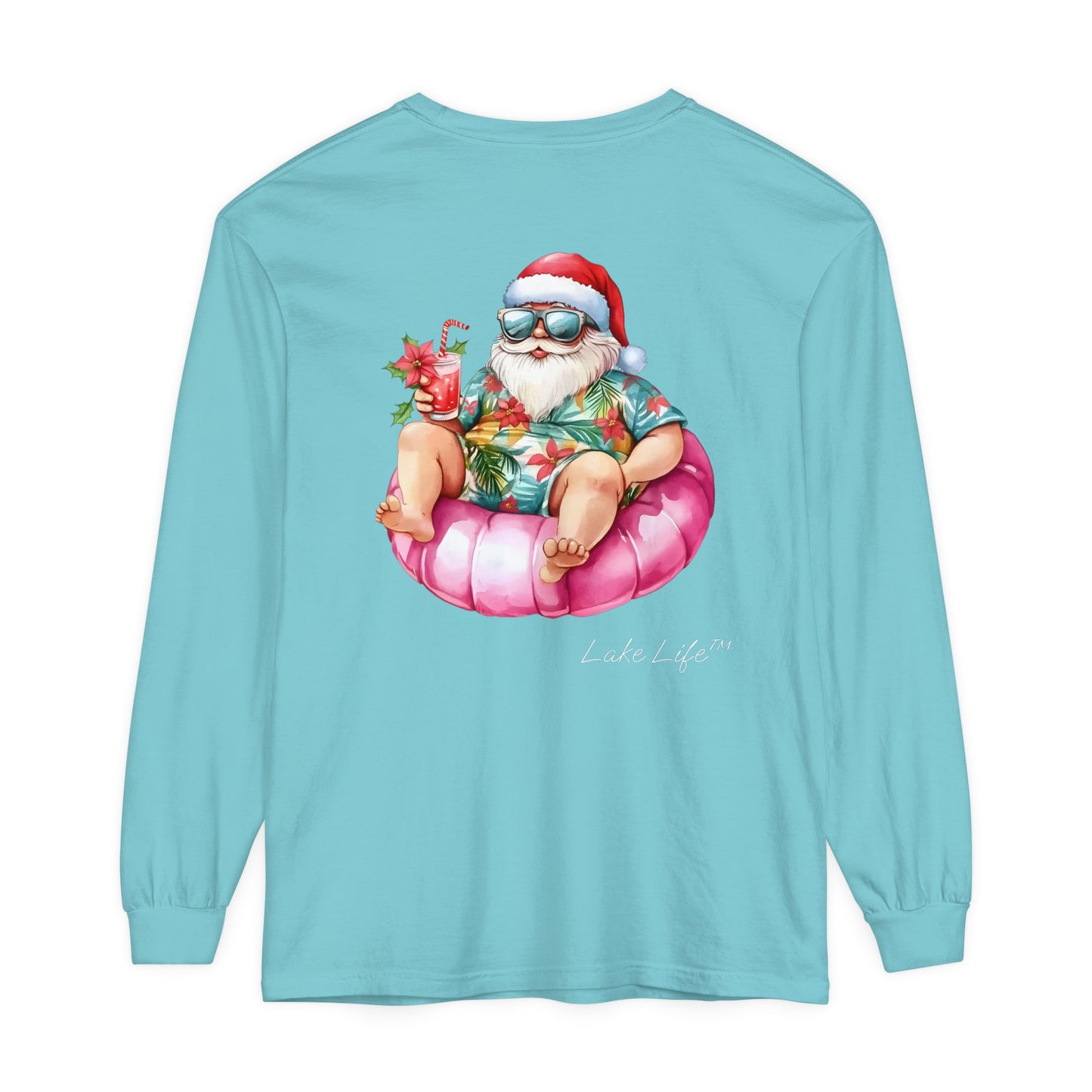 Lake Life™ Tubing Santa Garment-dyed Long Sleeve T-Shirt by Pontoon Girl®