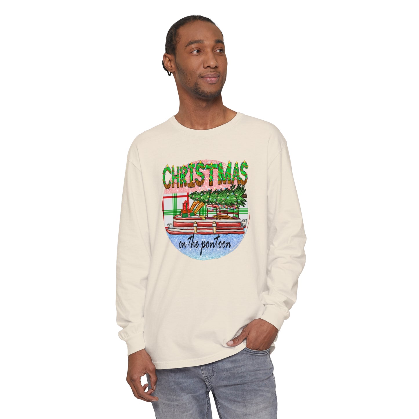 Christmas on the Pontoon - Unisex Garment-dyed Long Sleeve T-Shirt by Pontoon Girl®