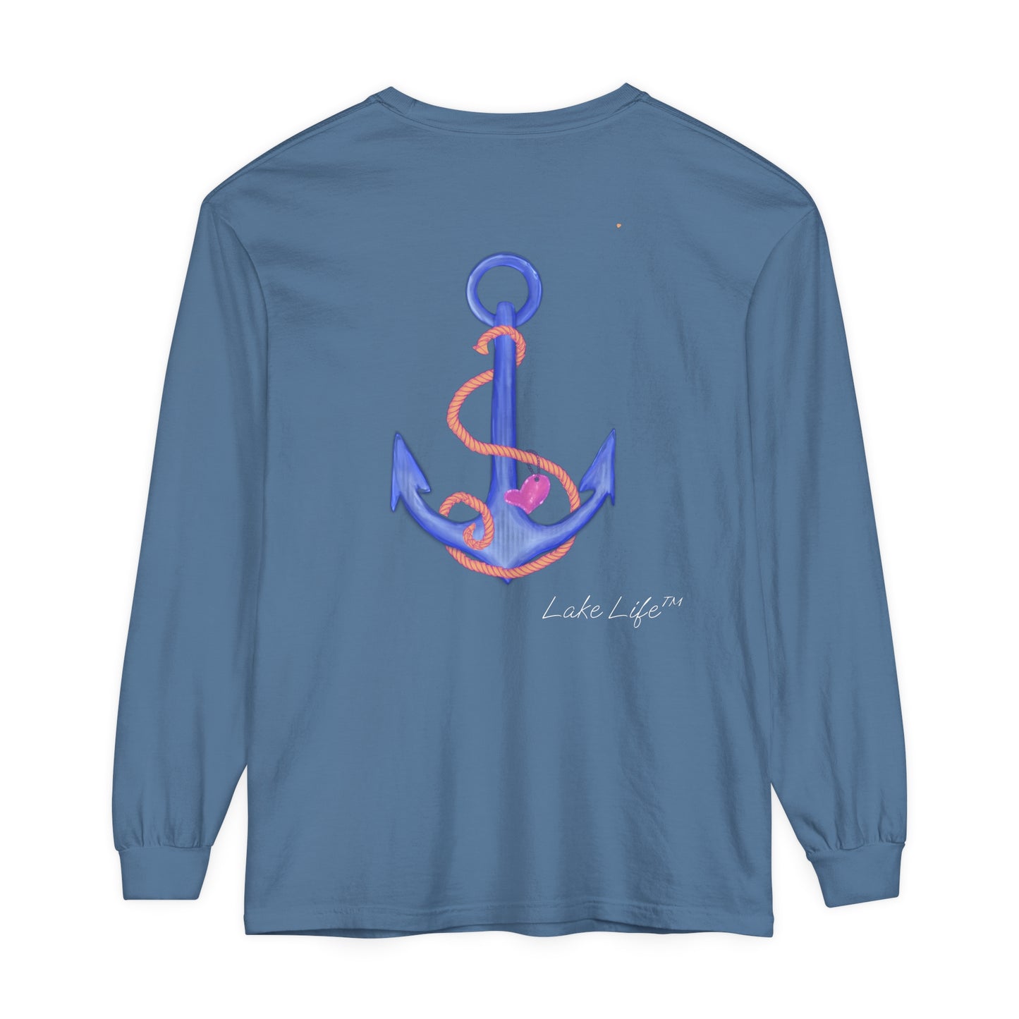 Lake Life™ Heart Anchor Garment-dyed Long Sleeve T-Shirt by Pontoon Girl®