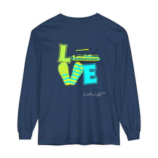 Lake Life™ Bright Flip Flop Love Unisex Garment-dyed Long Sleeve T-Shirt by Pontoon Girl®