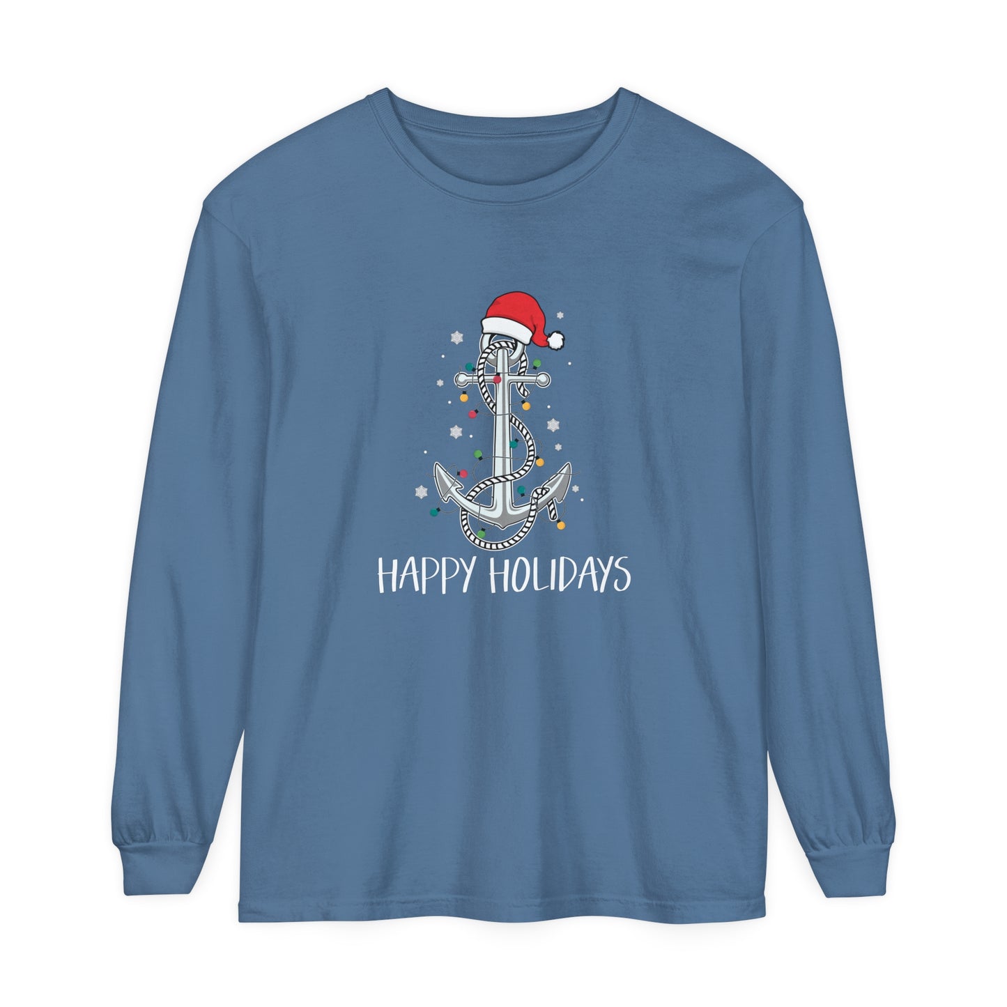 Holiday Anchor Shirt - Unisex Garment-dyed Long Sleeve T-Shirt by Pontoon Girl®