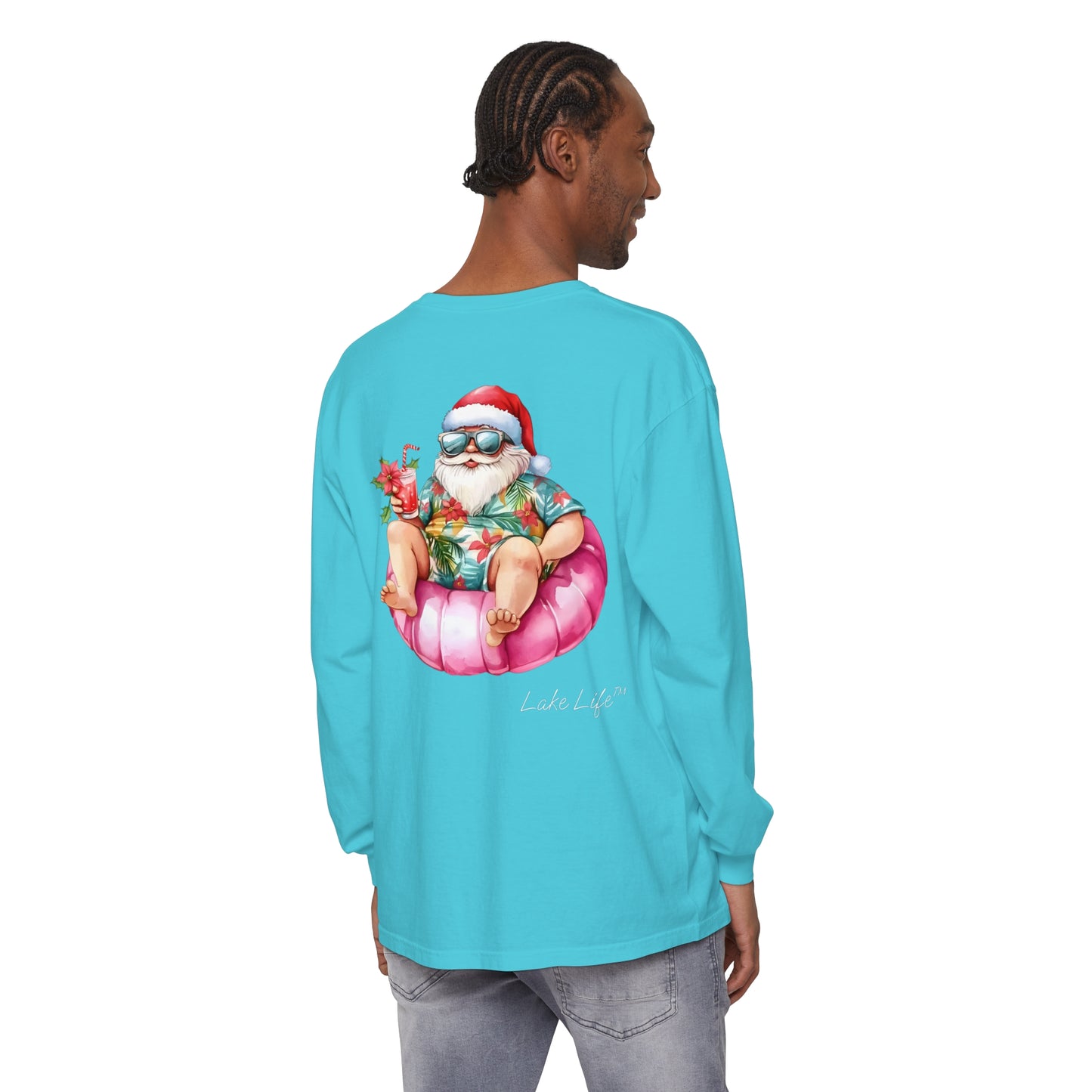 Lake Life™ Tubing Santa Garment-dyed Long Sleeve T-Shirt by Pontoon Girl®