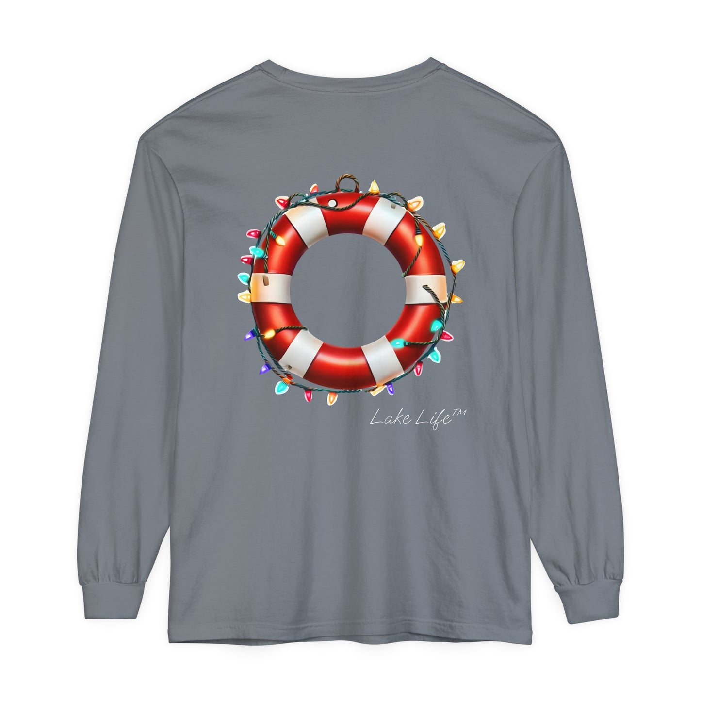 Lake Life™ Holiday Lights Life Ring Unisex Garment-dyed Long Sleeve T-Shirt by Pontoon Girl®