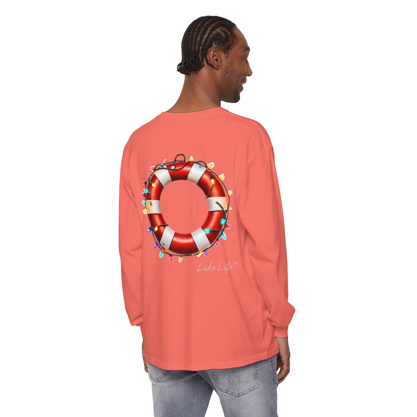 Lake Life™ Holiday Lights Life Ring Unisex Garment-dyed Long Sleeve T-Shirt by Pontoon Girl®