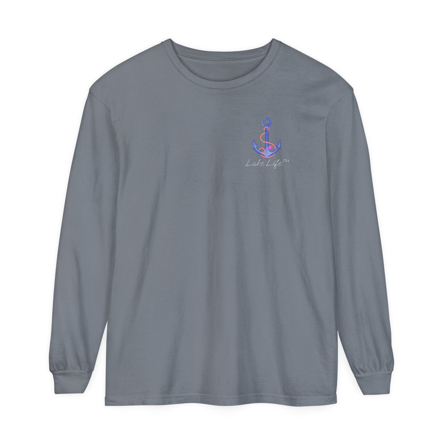 Lake Life™ Heart Anchor Garment-dyed Long Sleeve T-Shirt by Pontoon Girl®